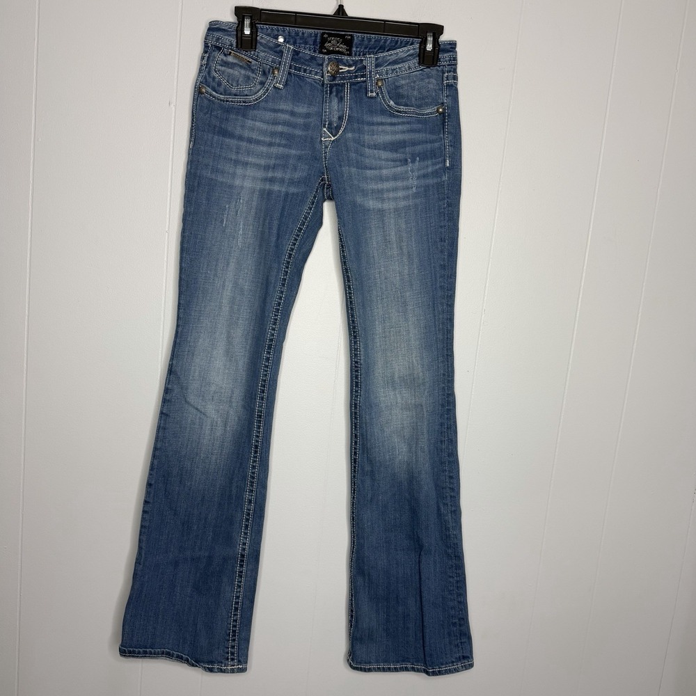 Express Rerock bootcut jeans sz 2R low rise medium wash stretch blue Y2K grunge - Picture 1 of 9